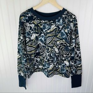 Joie Blue Leaf and Floral Print Pullover Sweatshirt Size XL